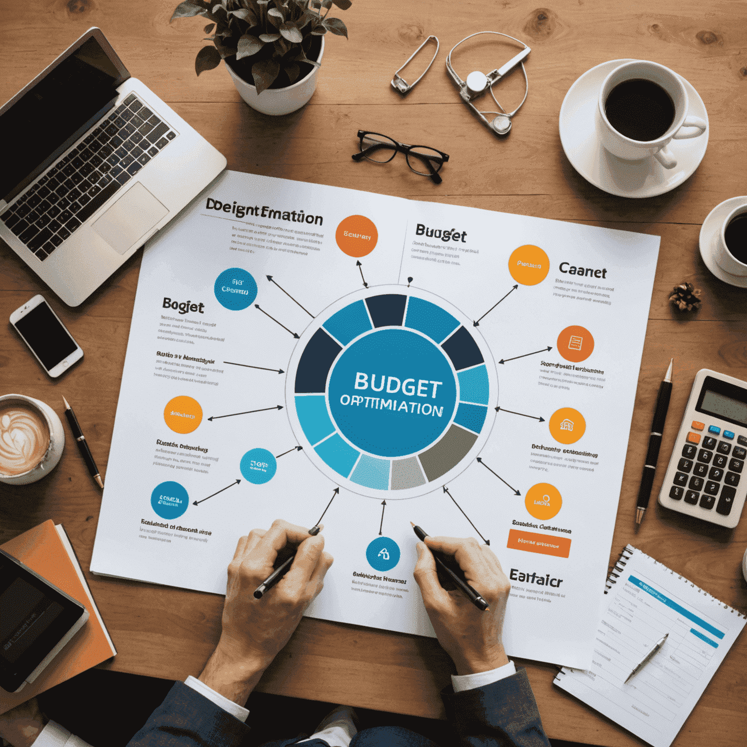 Diagram znázorňující strategie optimalizace rozpočtu pro rodiny a firmy